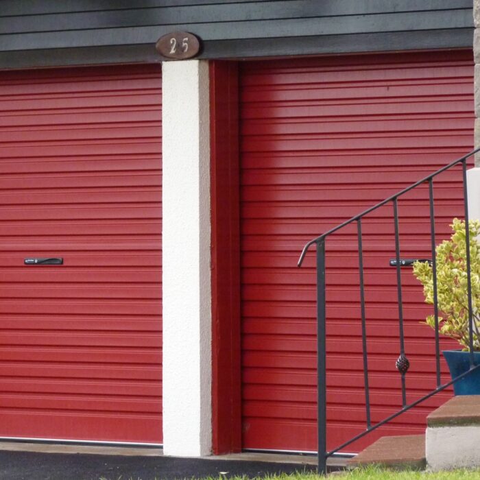 Burgundy red roller door